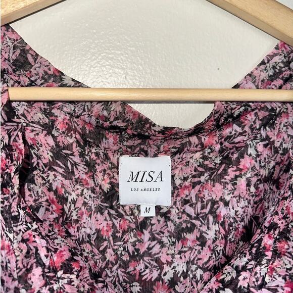 Misa Los Angeles Floral Hollen Maxi Dress Synched Waist Pink/White Size Medium - Picture 5 of 9